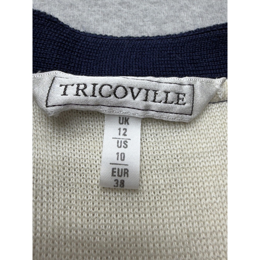 Tricoville Cardigan Sweater Womens 10 Multicolor Stripe Gold Buttons Pockets - Picture 8 of 14